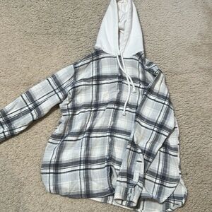 American eagle gray and white flannel hoodie with buttons